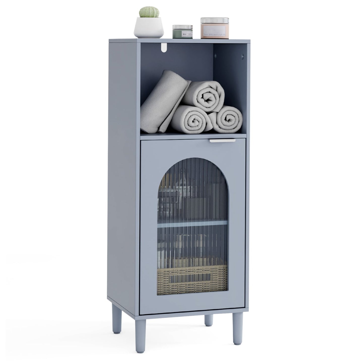 Bathroom Floor Cabinet, Wood Side Storage, Adjustable Shelf, Gray