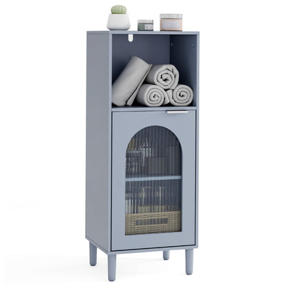 Bathroom Floor Cabinet, Wood Side Storage, Adjustable Shelf, Gray