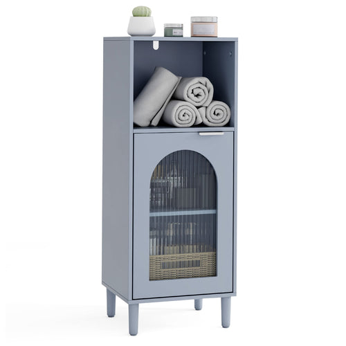 Bathroom Floor Cabinet, Wood Side Storage, Adjustable Shelf, Gray