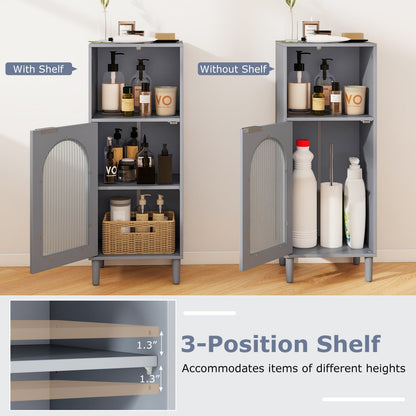 Bathroom Floor Cabinet, Wood Side Storage, Adjustable Shelf, Gray