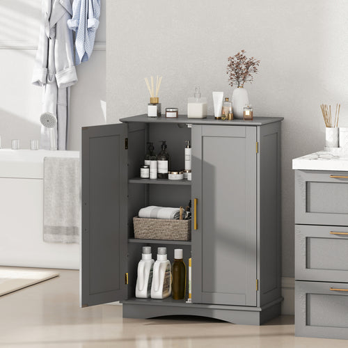 Bathroom Floor Storage Cabinet, 2 Doors, Adjustable Shelves, Gray
