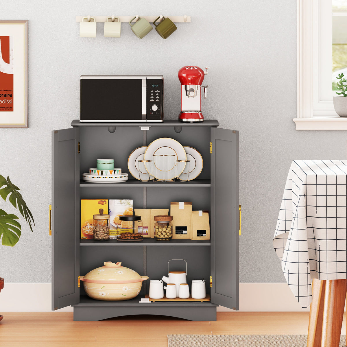 Bathroom Floor Storage Cabinet, 2 Doors, Adjustable Shelves, Gray Floor Cabinets at Gallery Canada