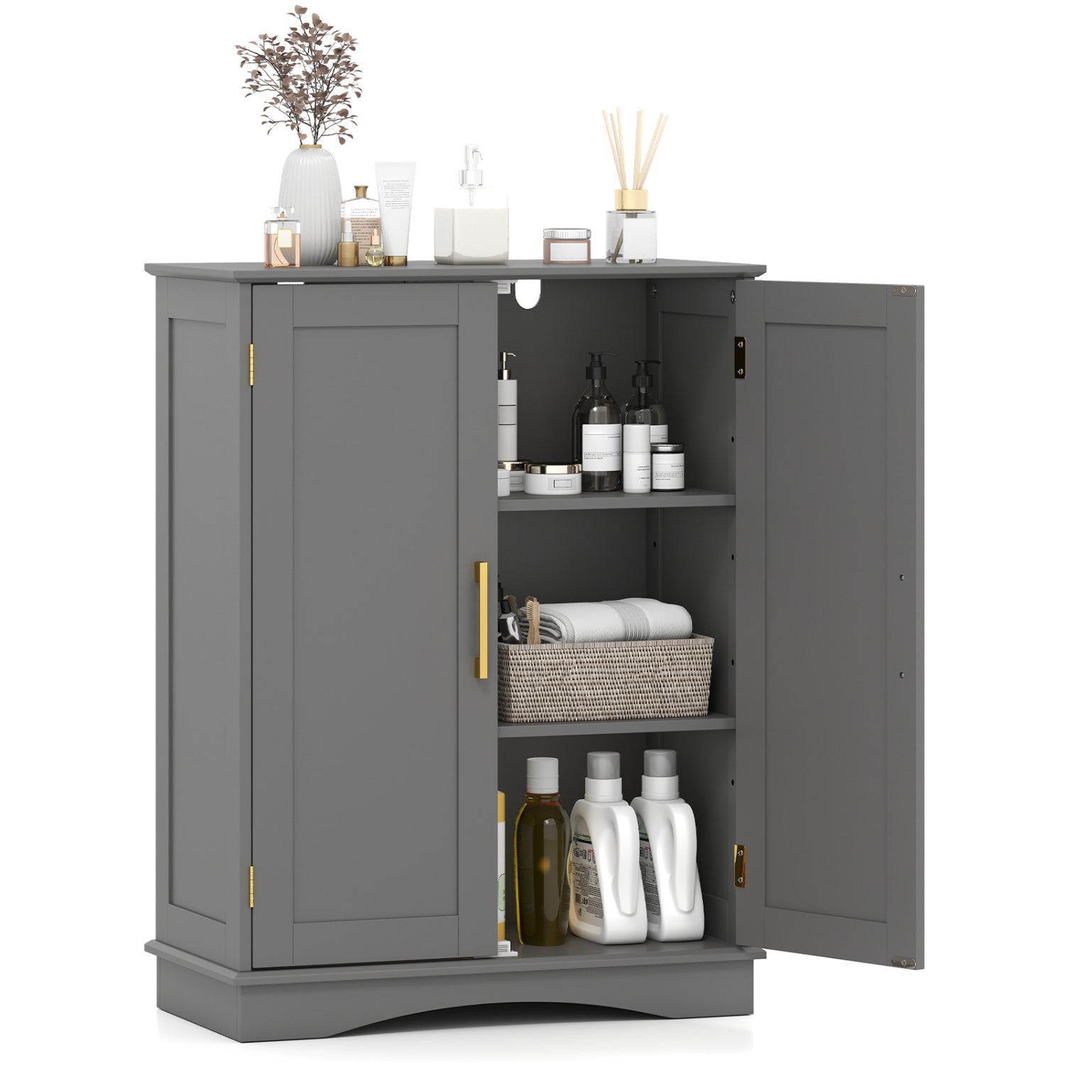 Bathroom Floor Storage Cabinet, 2 Doors, Adjustable Shelves, Gray Floor Cabinets at Gallery Canada