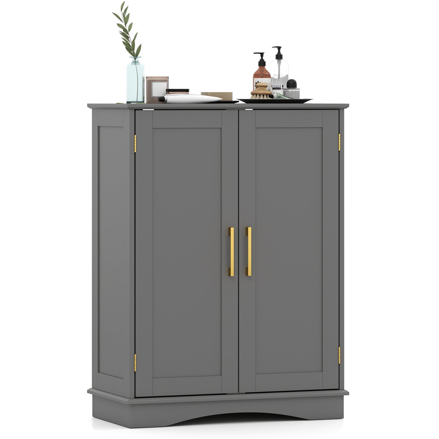 Bathroom Floor Storage Cabinet, 2 Doors, Adjustable Shelves, Gray Floor Cabinets at Gallery Canada