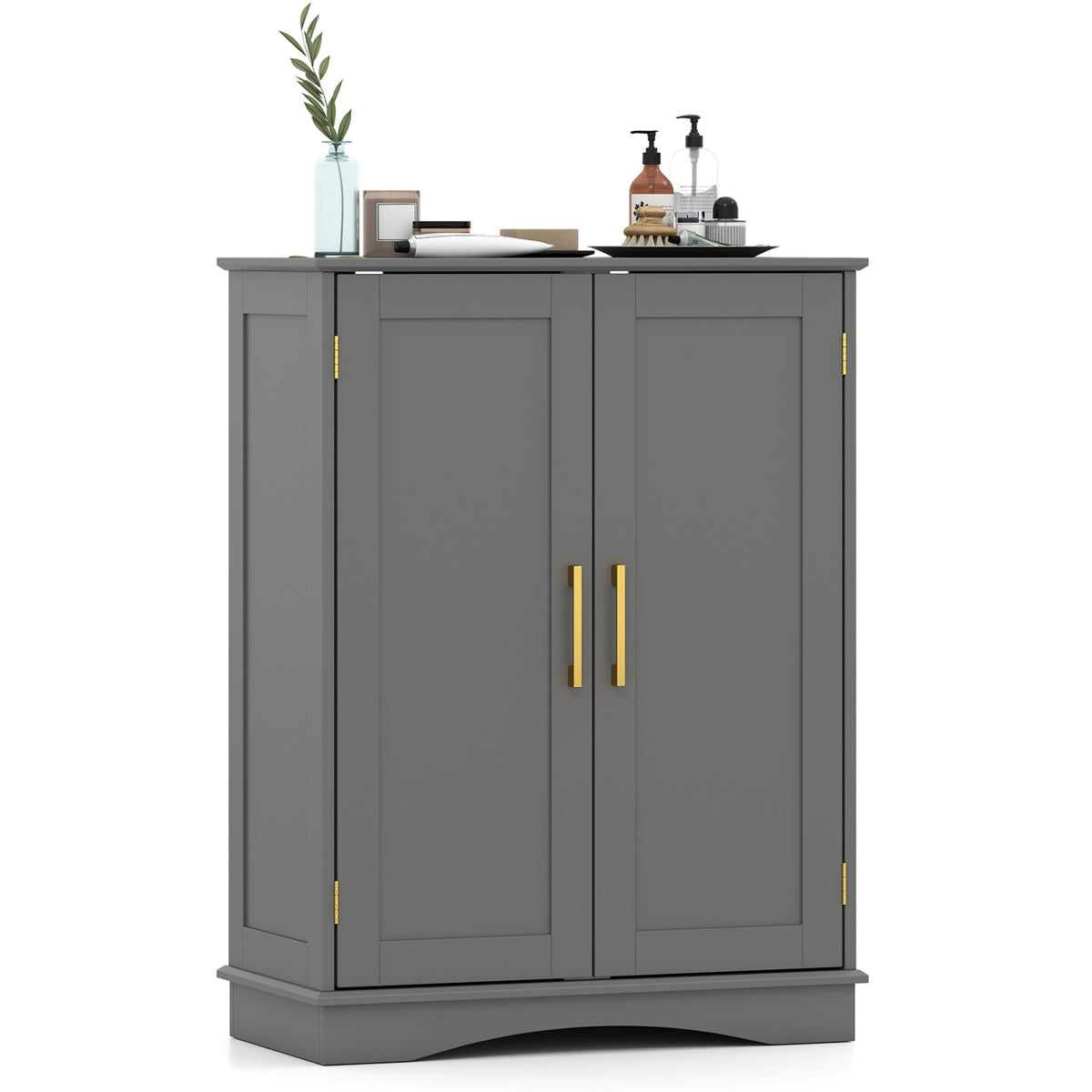 Bathroom Floor Storage Cabinet, 2 Doors, Adjustable Shelves, Gray Floor Cabinets at Gallery Canada
