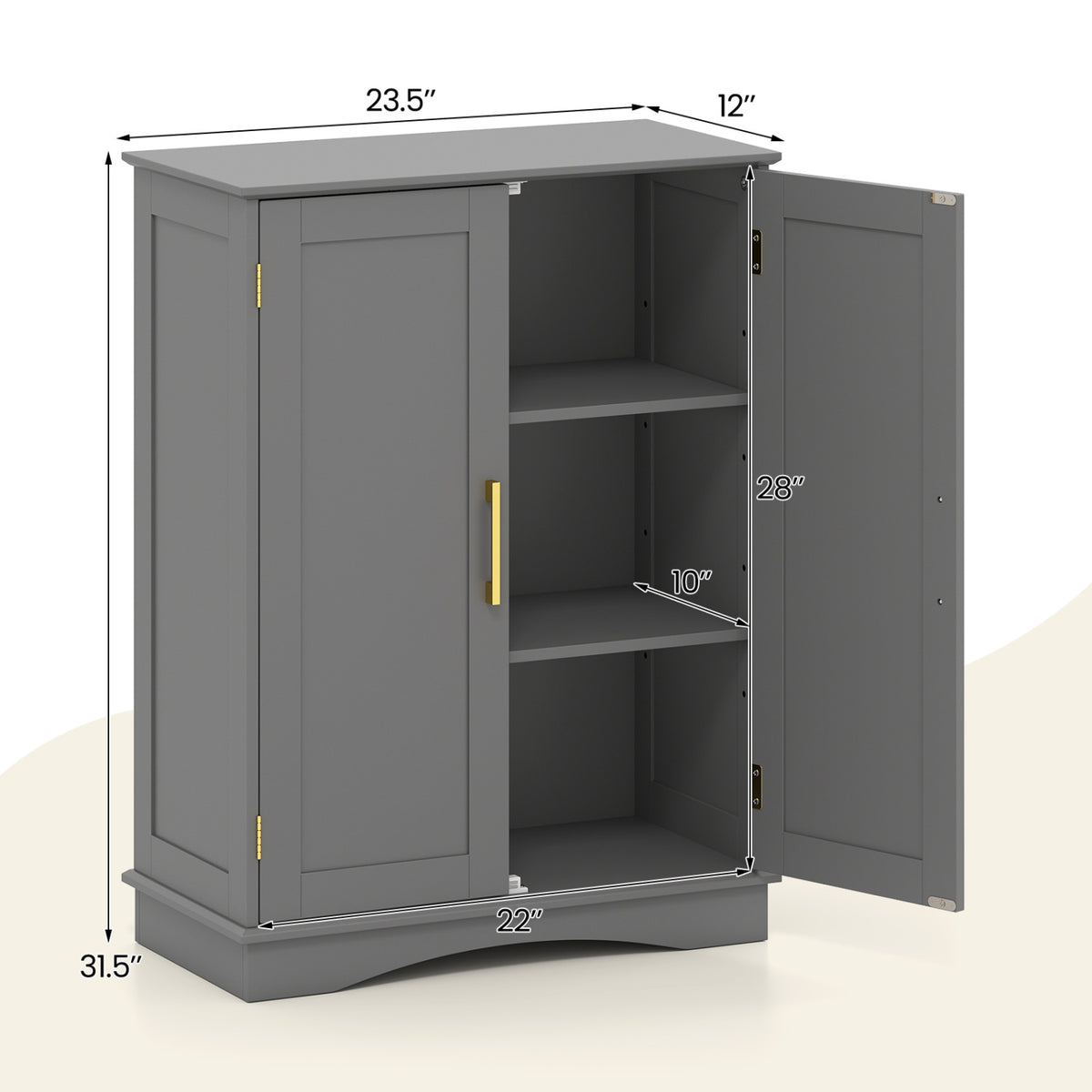 Bathroom Floor Storage Cabinet, 2 Doors, Adjustable Shelves, Gray Floor Cabinets at Gallery Canada
