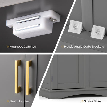 Bathroom Floor Storage Cabinet, 2 Doors, Adjustable Shelves, Gray Floor Cabinets at Gallery Canada