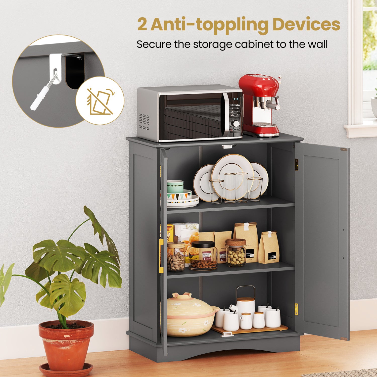 Bathroom Floor Storage Cabinet, 2 Doors, Adjustable Shelves, Gray Floor Cabinets at Gallery Canada