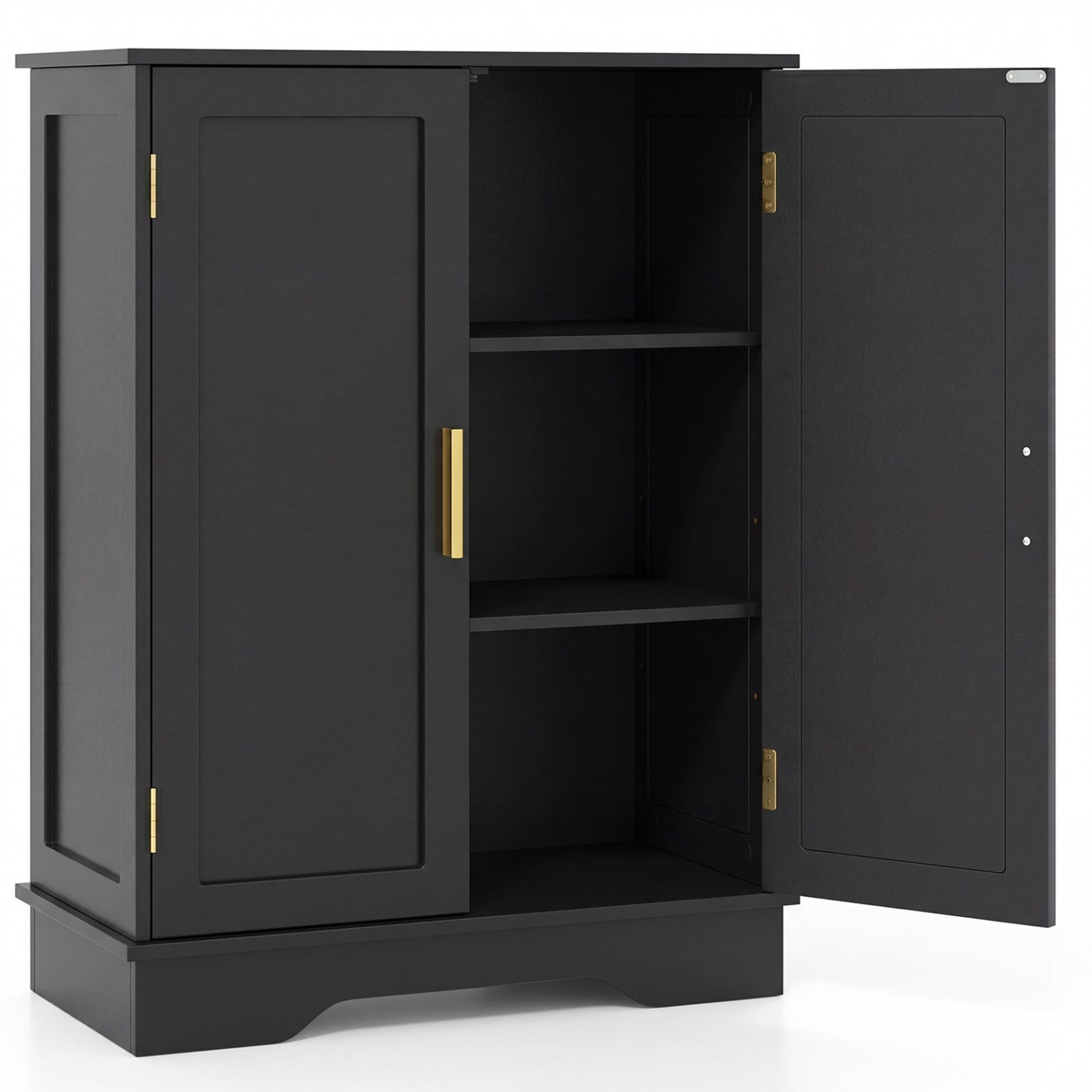 Bathroom Floor Storage Cabinet, 2 Doors, Adjustable Shelves, Black Floor Cabinets Black at Gallery Canada