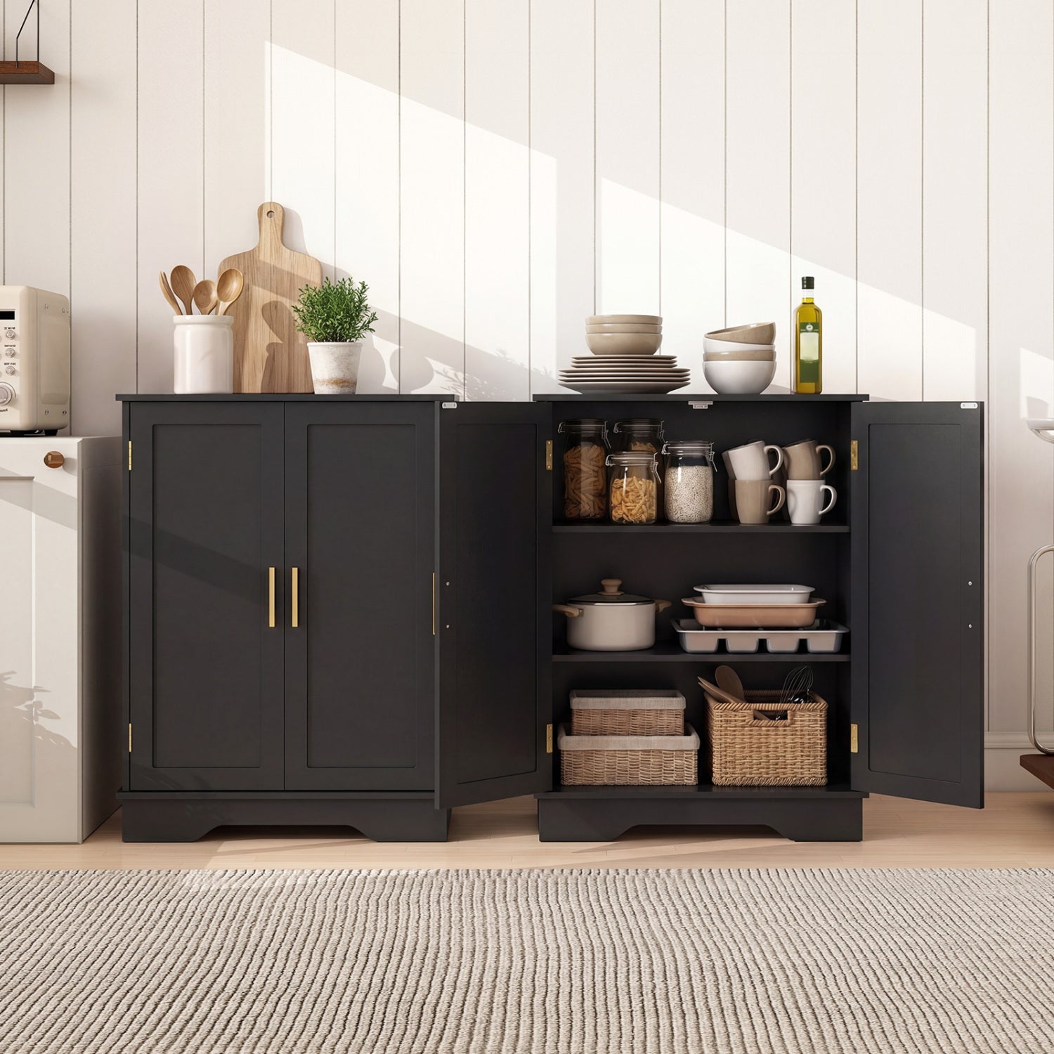 Bathroom Floor Storage Cabinet, 2 Doors, Adjustable Shelves, Black Floor Cabinets at Gallery Canada