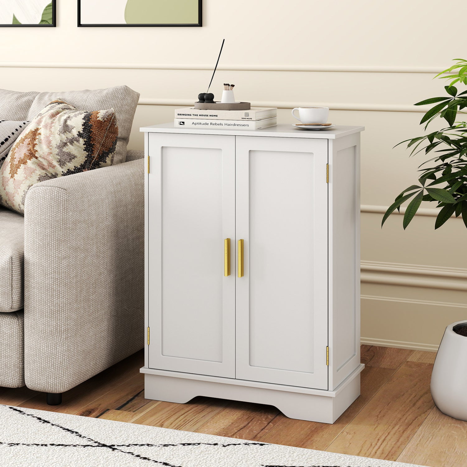 Bathroom Floor Storage Cabinet, 2 Doors, Adjustable Shelves, White Floor Cabinets at Gallery Canada