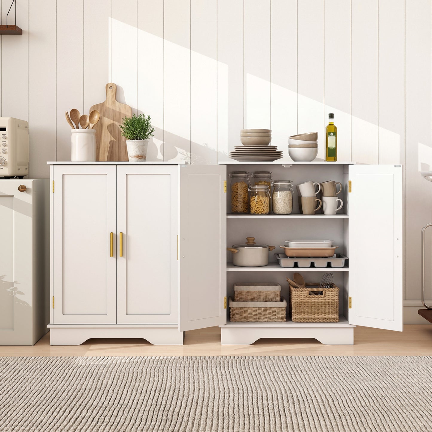 Bathroom Floor Storage Cabinet, 2 Doors, Adjustable Shelves, White Floor Cabinets at Gallery Canada