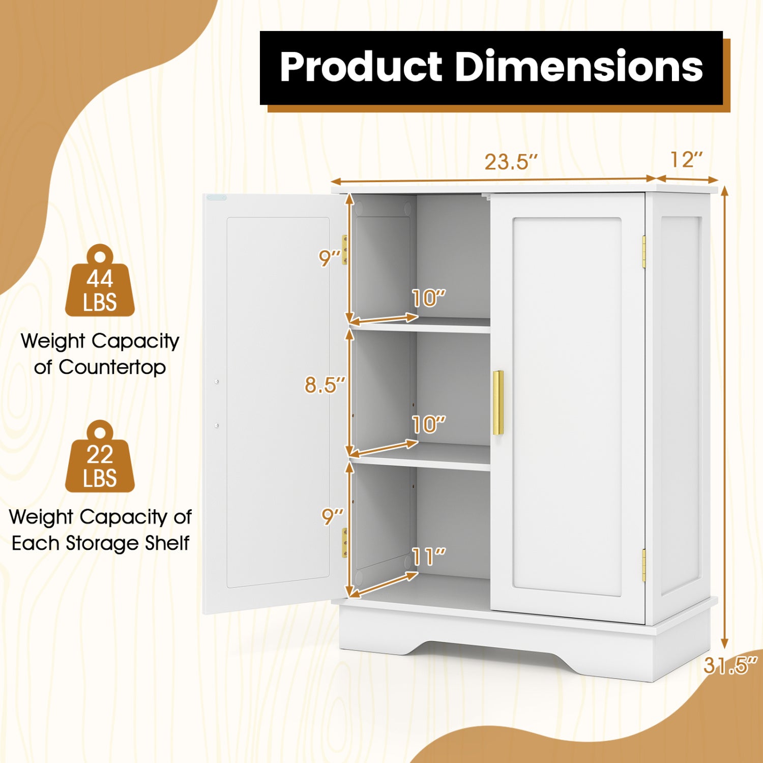 Bathroom Floor Storage Cabinet, 2 Doors, Adjustable Shelves, White Floor Cabinets at Gallery Canada