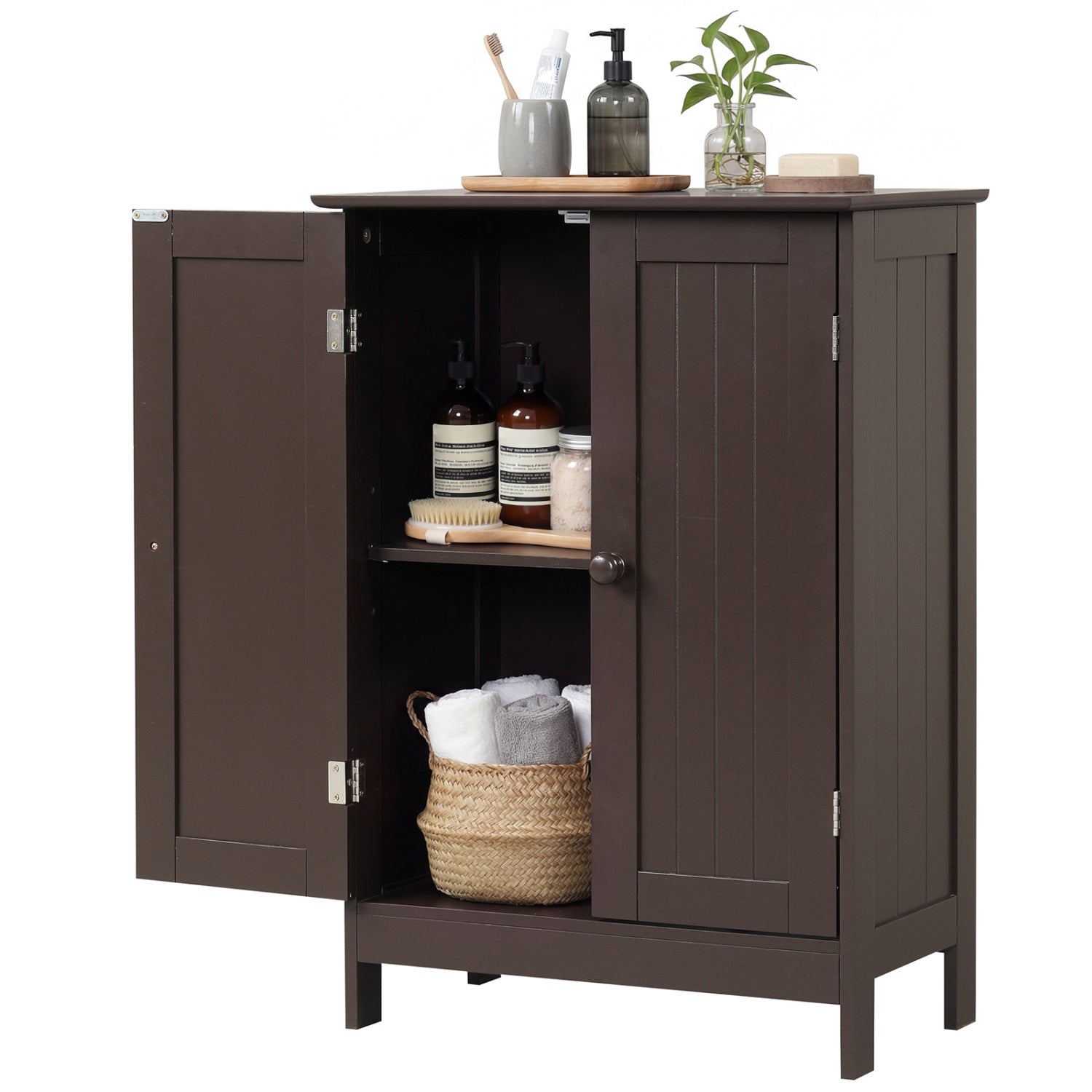 Bathroom Floor Storage Cabinet, Double Door, Brown Floor Cabinets Brown at Gallery Canada