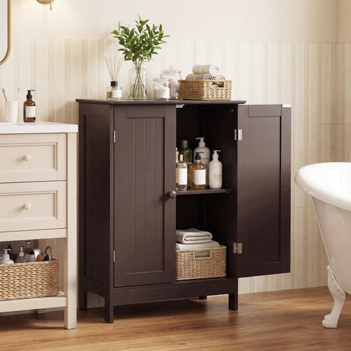 Bathroom Floor Storage Cabinet, Double Door, Brown