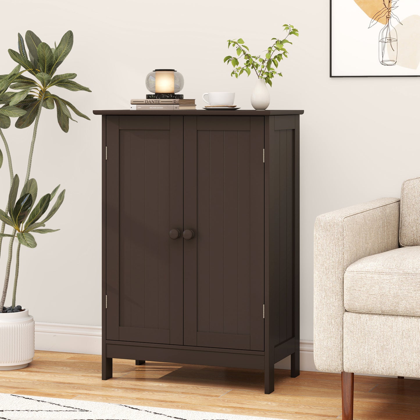 Bathroom Floor Storage Cabinet, Double Door, Brown Floor Cabinets at Gallery Canada