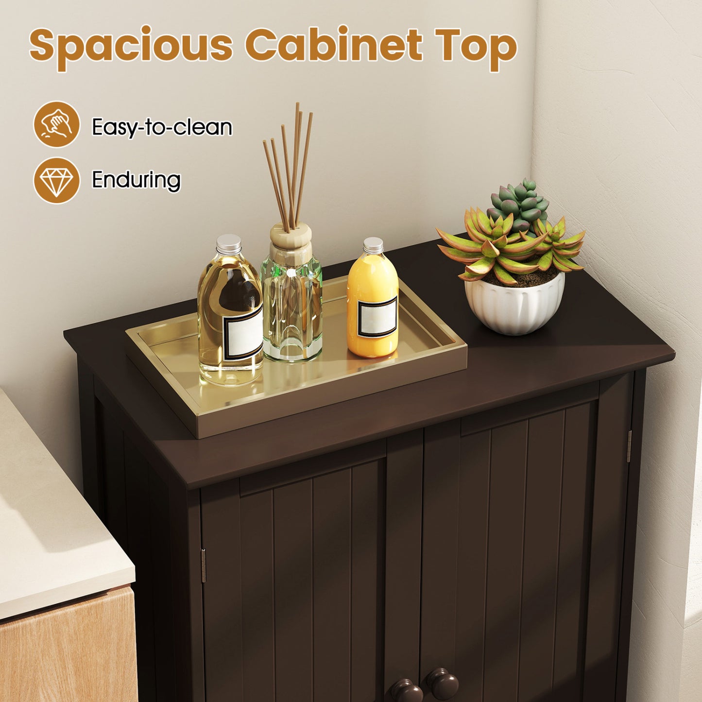 Bathroom Floor Storage Cabinet, Double Door, Brown Floor Cabinets at Gallery Canada