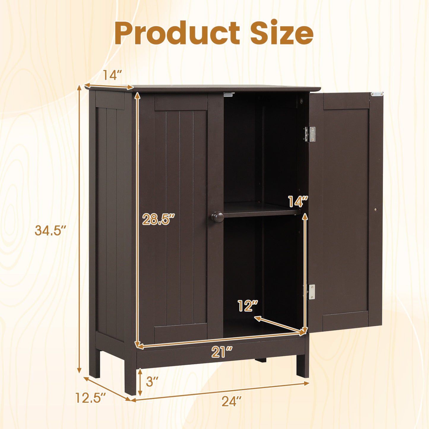 Bathroom Floor Storage Cabinet, Double Door, Brown Floor Cabinets at Gallery Canada