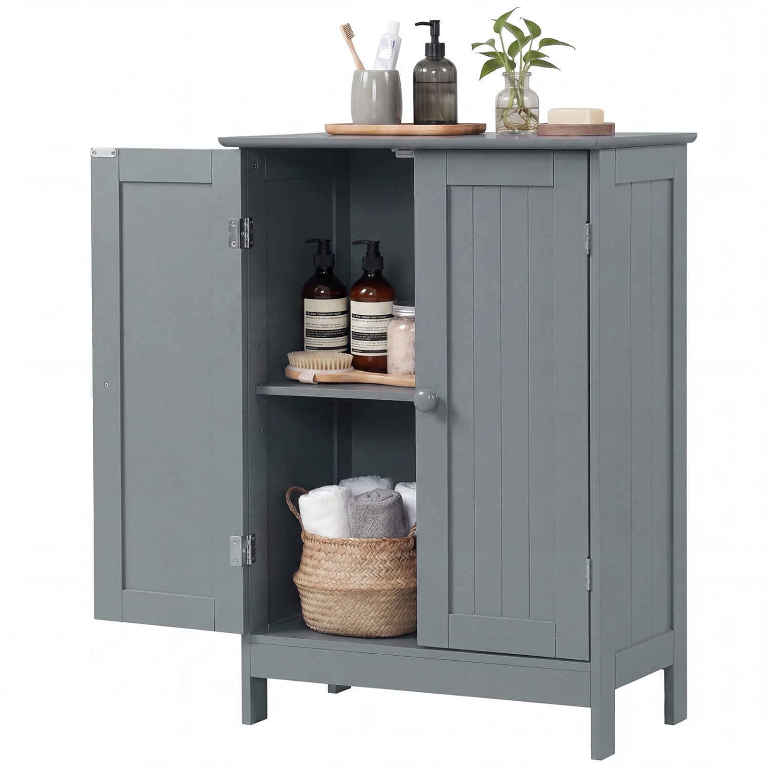 Bathroom Floor Storage Double Door Cupboard Cabinet, Gray Floor Cabinets Gray at Gallery Canada