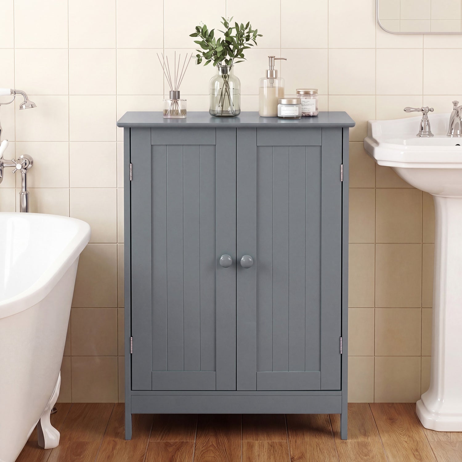 Bathroom Floor Storage Double Door Cupboard Cabinet, Gray Floor Cabinets at Gallery Canada