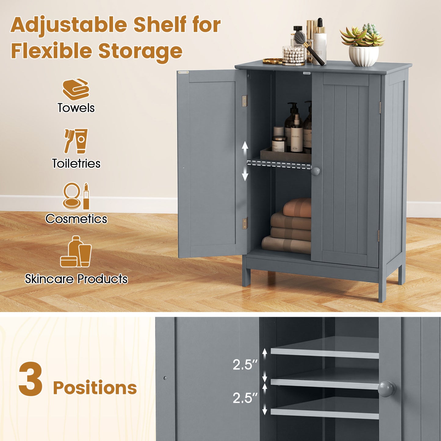 Bathroom Floor Storage Double Door Cupboard Cabinet, Gray Floor Cabinets at Gallery Canada