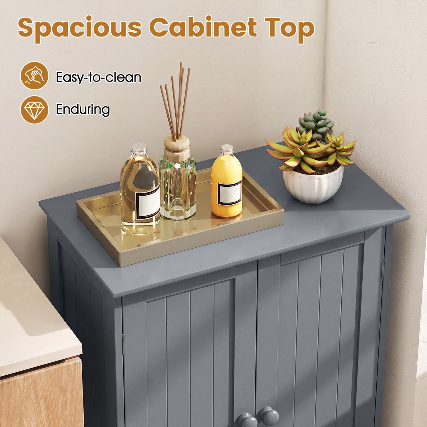 Bathroom Floor Storage Double Door Cupboard Cabinet, Gray Floor Cabinets at Gallery Canada