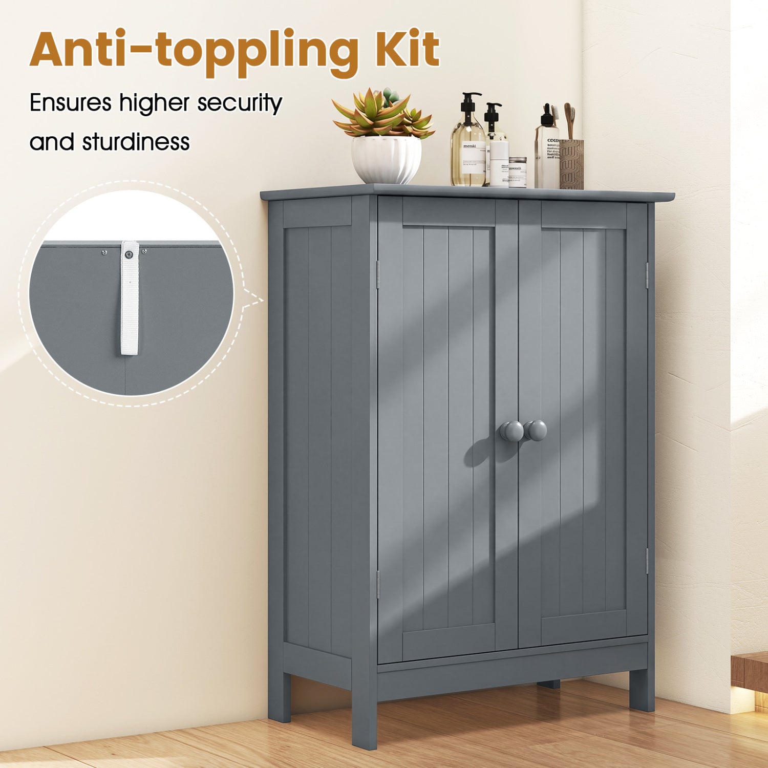Bathroom Floor Storage Double Door Cupboard Cabinet, Gray Floor Cabinets at Gallery Canada
