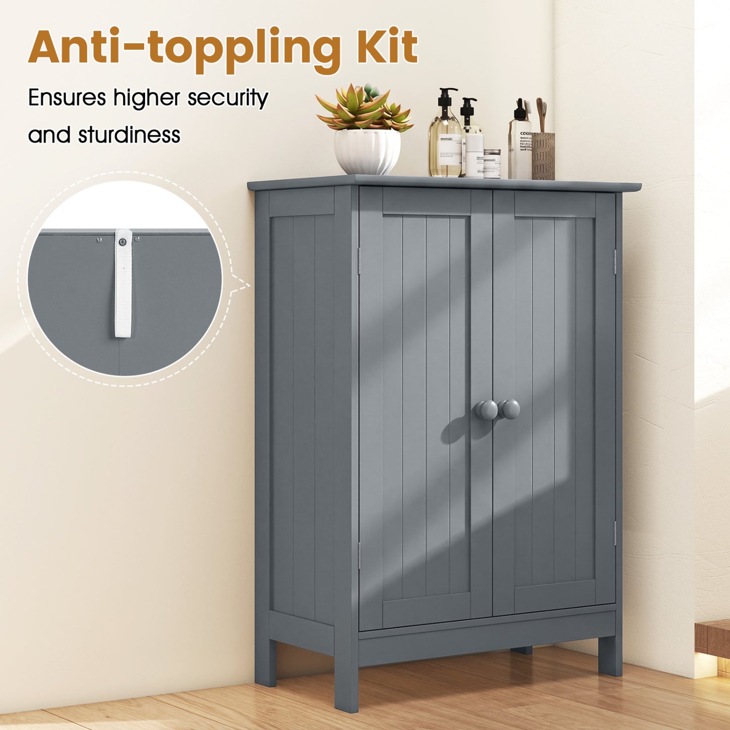Bathroom Floor Storage Double Door Cupboard Cabinet, Gray Floor Cabinets at Gallery Canada