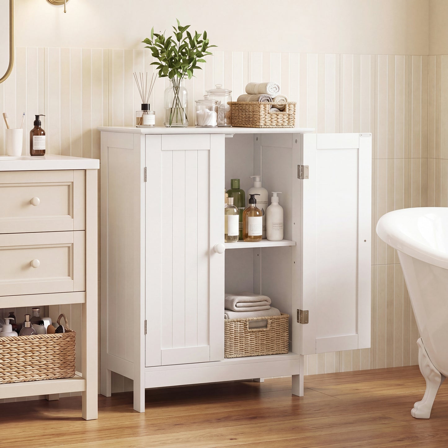 Bathroom Floor Storage Cabinet, Double Door, White Floor Cabinets at Gallery Canada