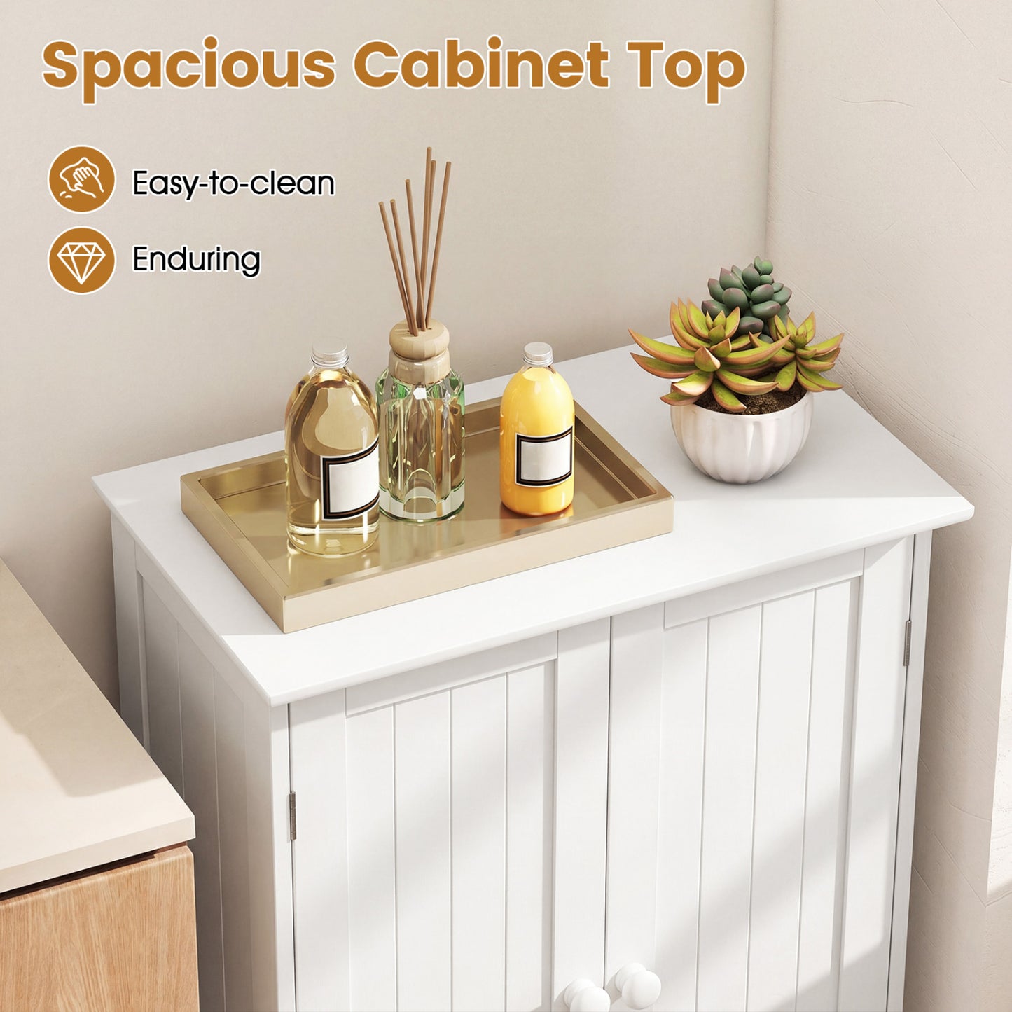 Bathroom Floor Storage Cabinet, Double Door, White Floor Cabinets at Gallery Canada