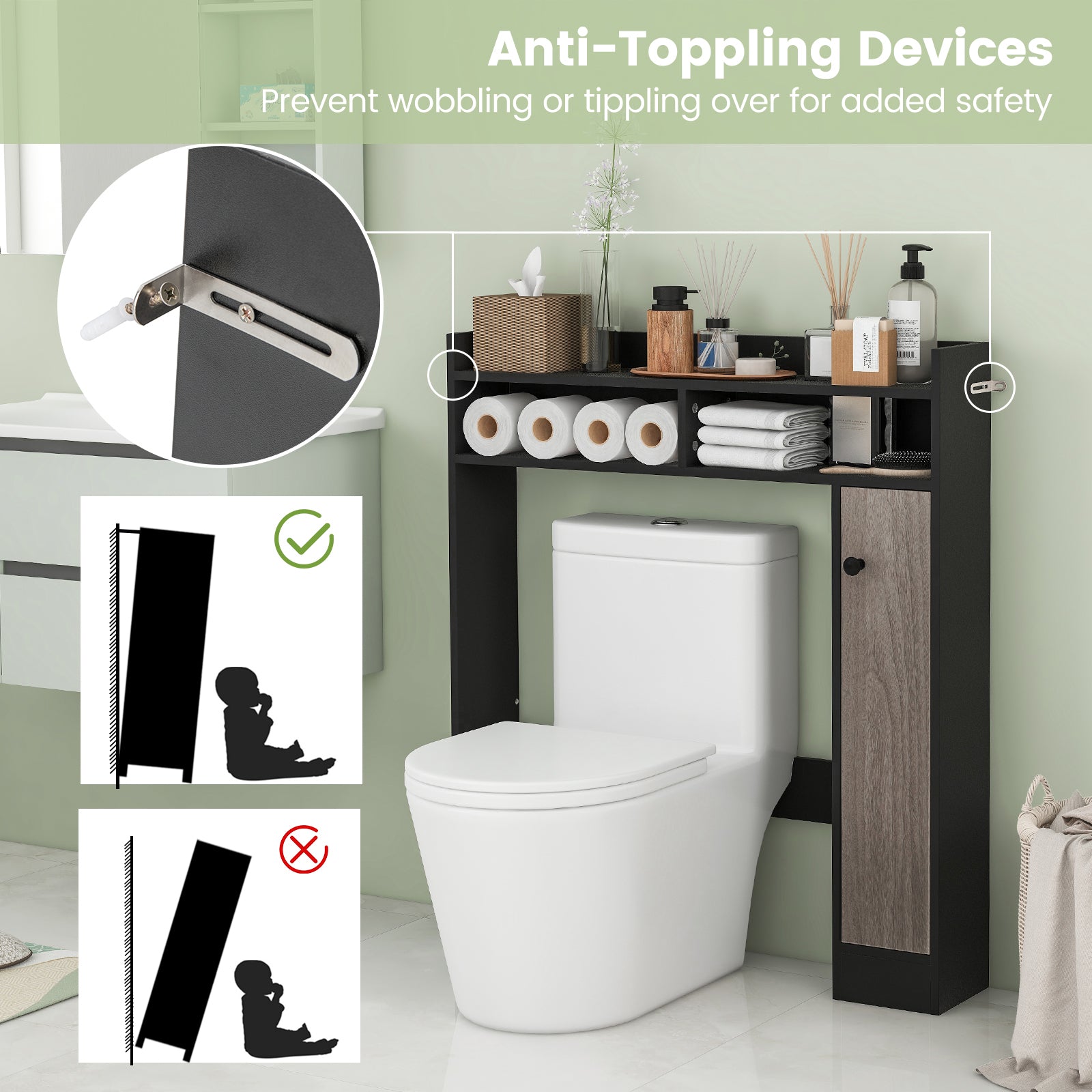 Over The Toilet Storage Organizer, Adjustable Shelves, Black Bathroom Etagere at Gallery Canada