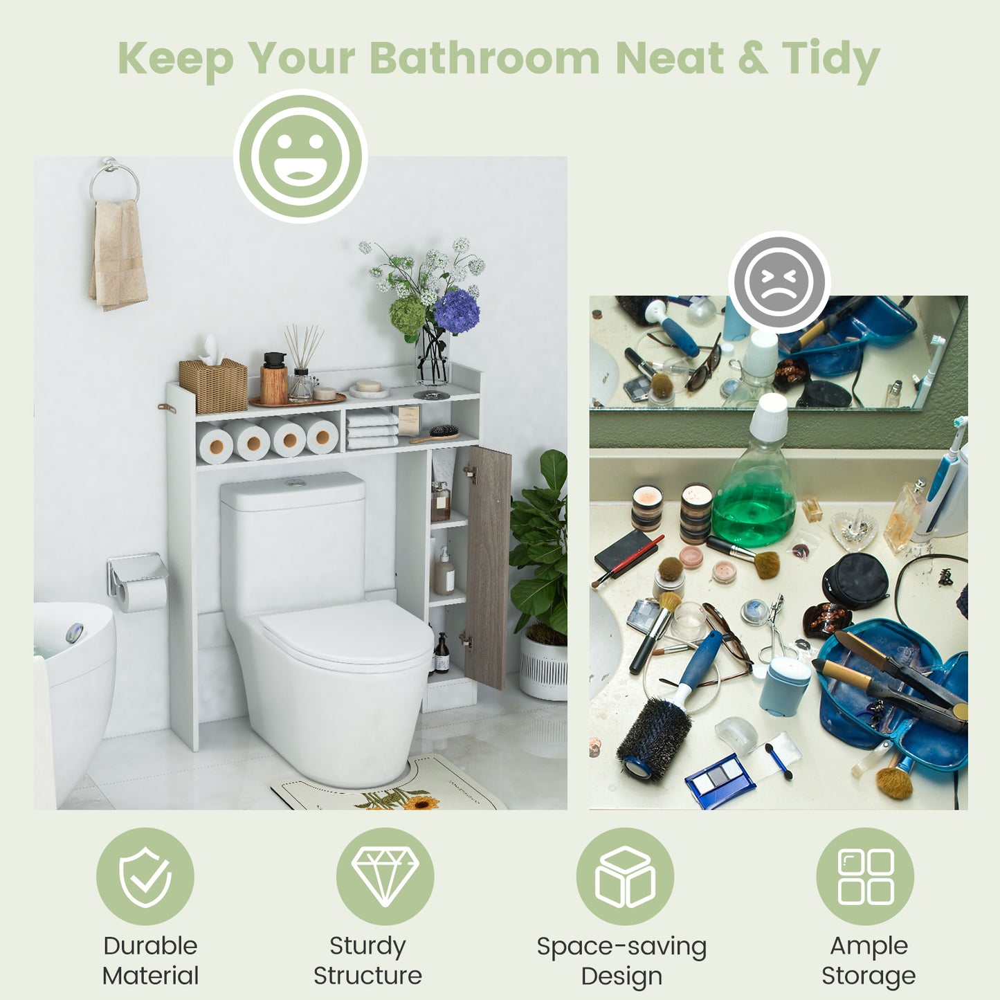 Over The Toilet Storage Organizer, Adjustable Shelves, White Bathroom Etagere at Gallery Canada