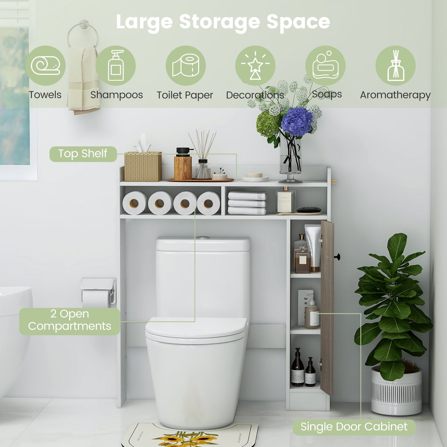 Over The Toilet Storage Organizer, Adjustable Shelves, White Bathroom Etagere at Gallery Canada