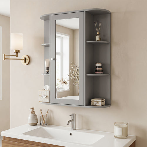 Single Door Wall Mount Cabinet With Mirror, Gray