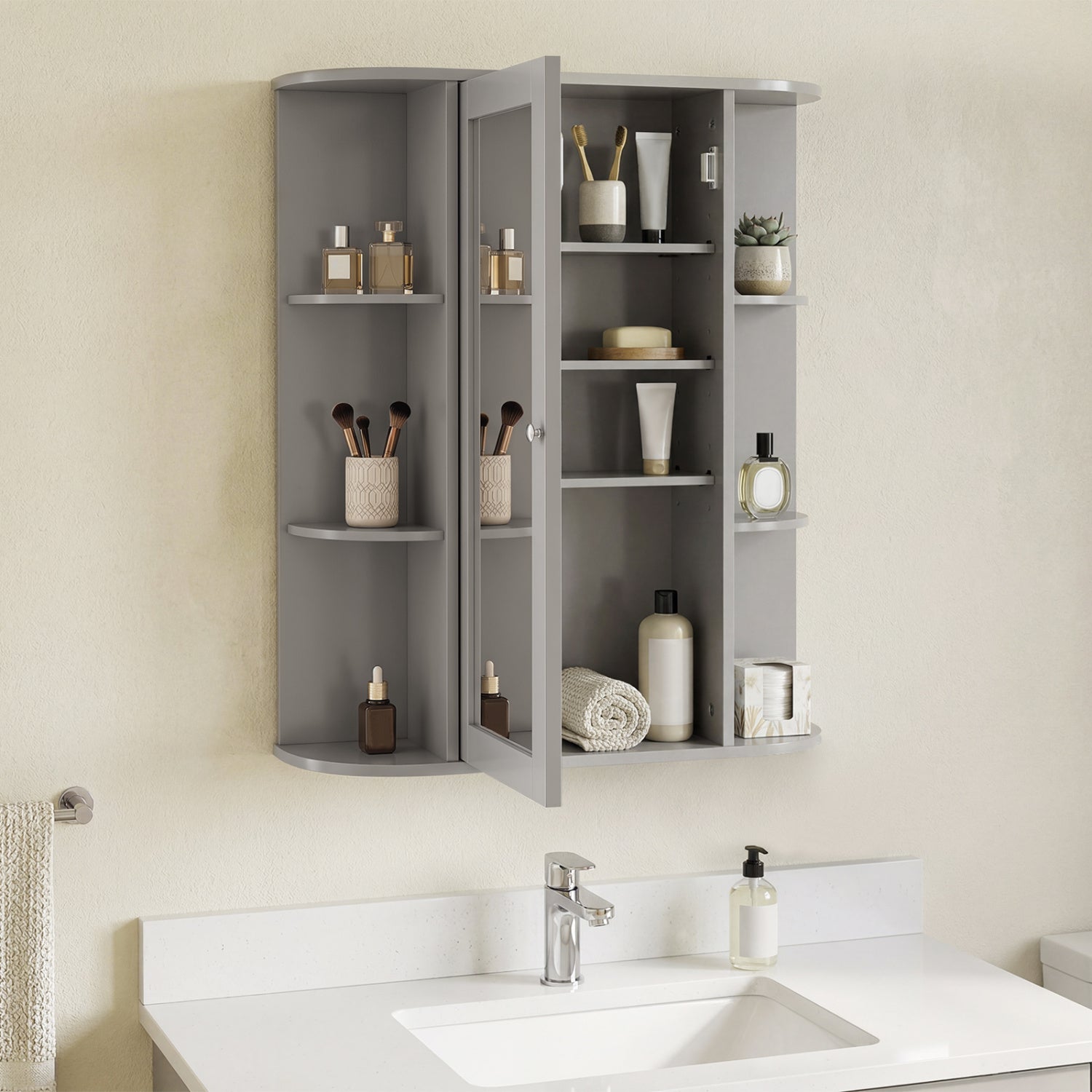 Single Door Wall Mount Cabinet With Mirror, Gray Wall Cabinets at Gallery Canada