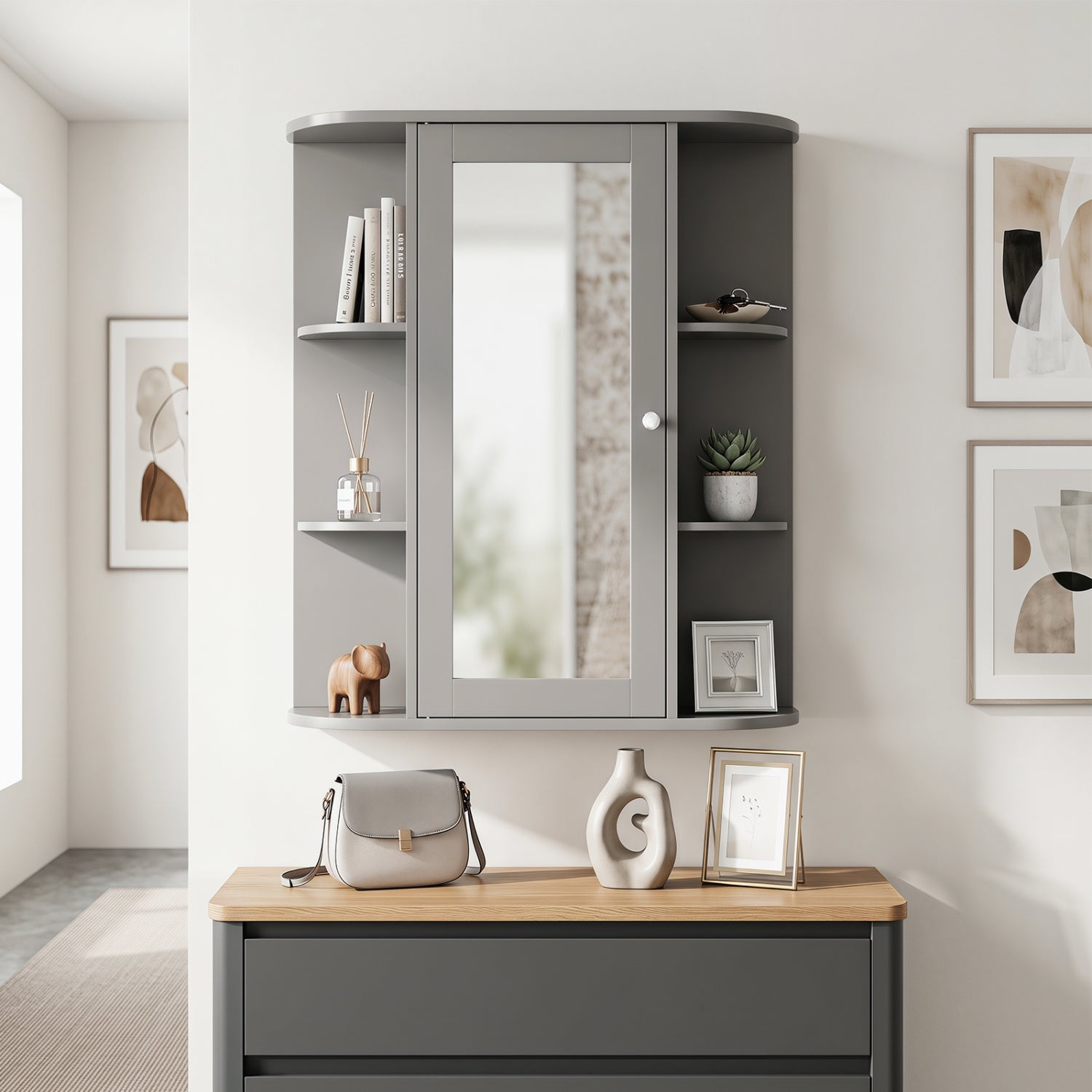 Single Door Wall Mount Cabinet With Mirror, Gray Wall Cabinets at Gallery Canada