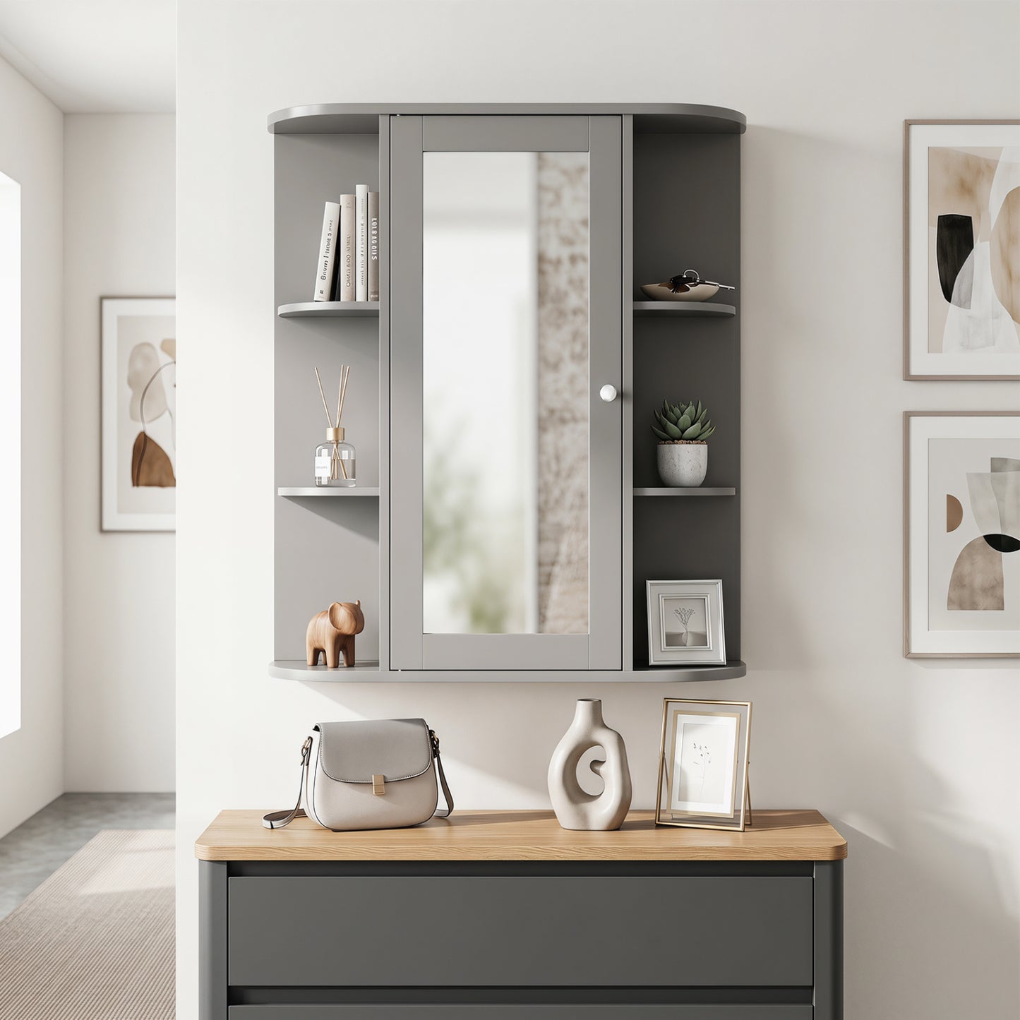 Single Door Wall Mount Cabinet With Mirror, Gray Wall Cabinets at Gallery Canada