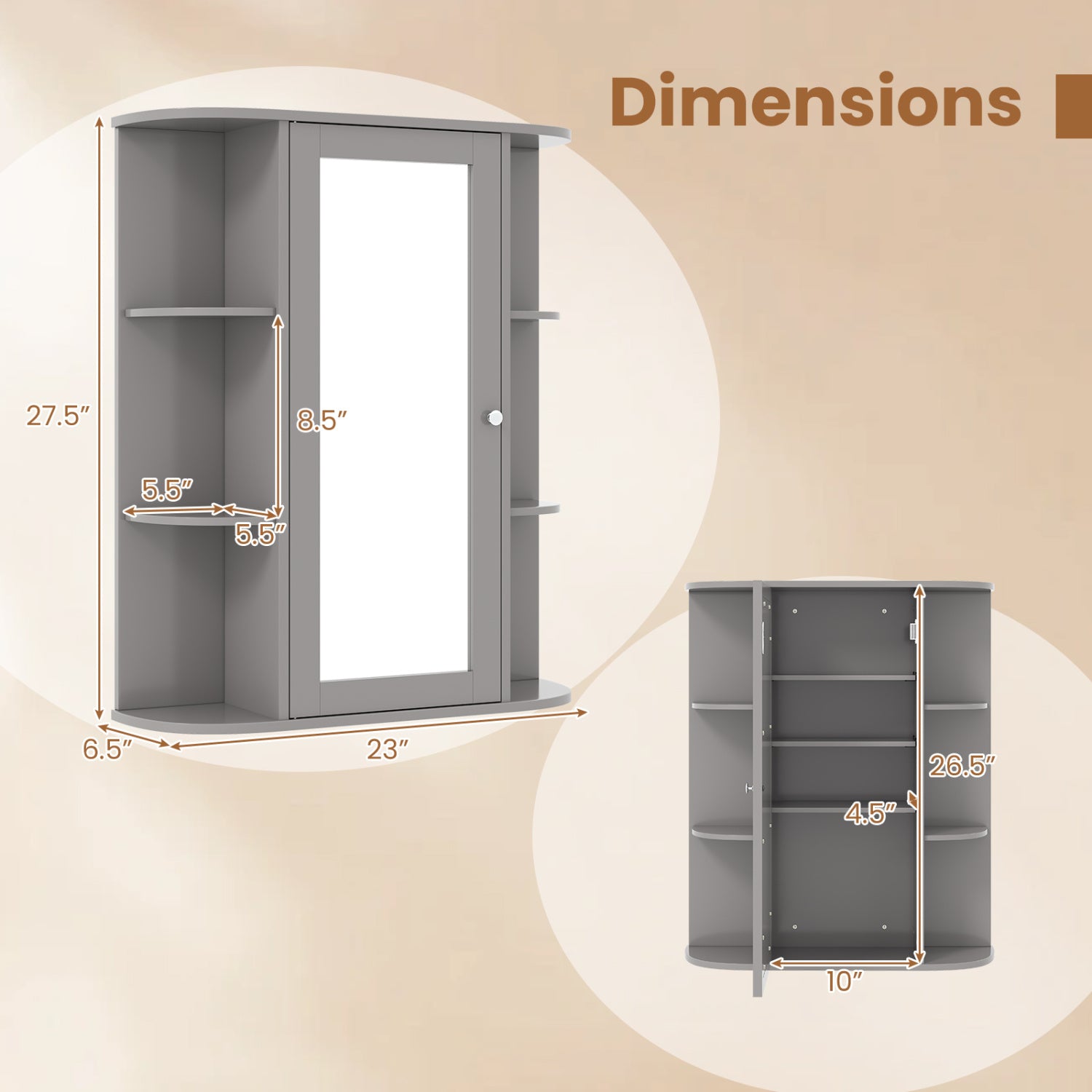 Single Door Wall Mount Cabinet With Mirror, Gray Wall Cabinets at Gallery Canada