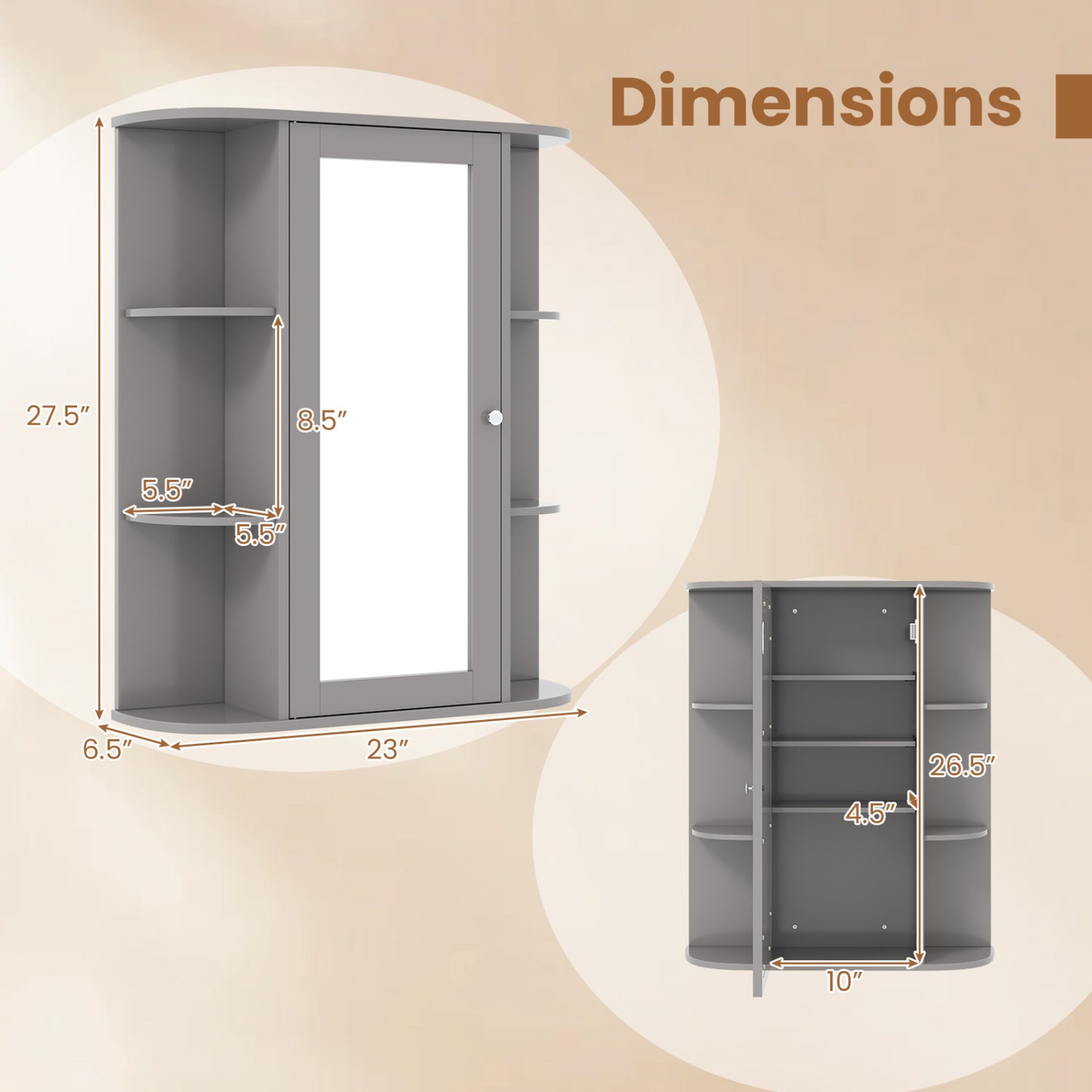 Single Door Wall Mount Cabinet With Mirror, Gray Wall Cabinets at Gallery Canada