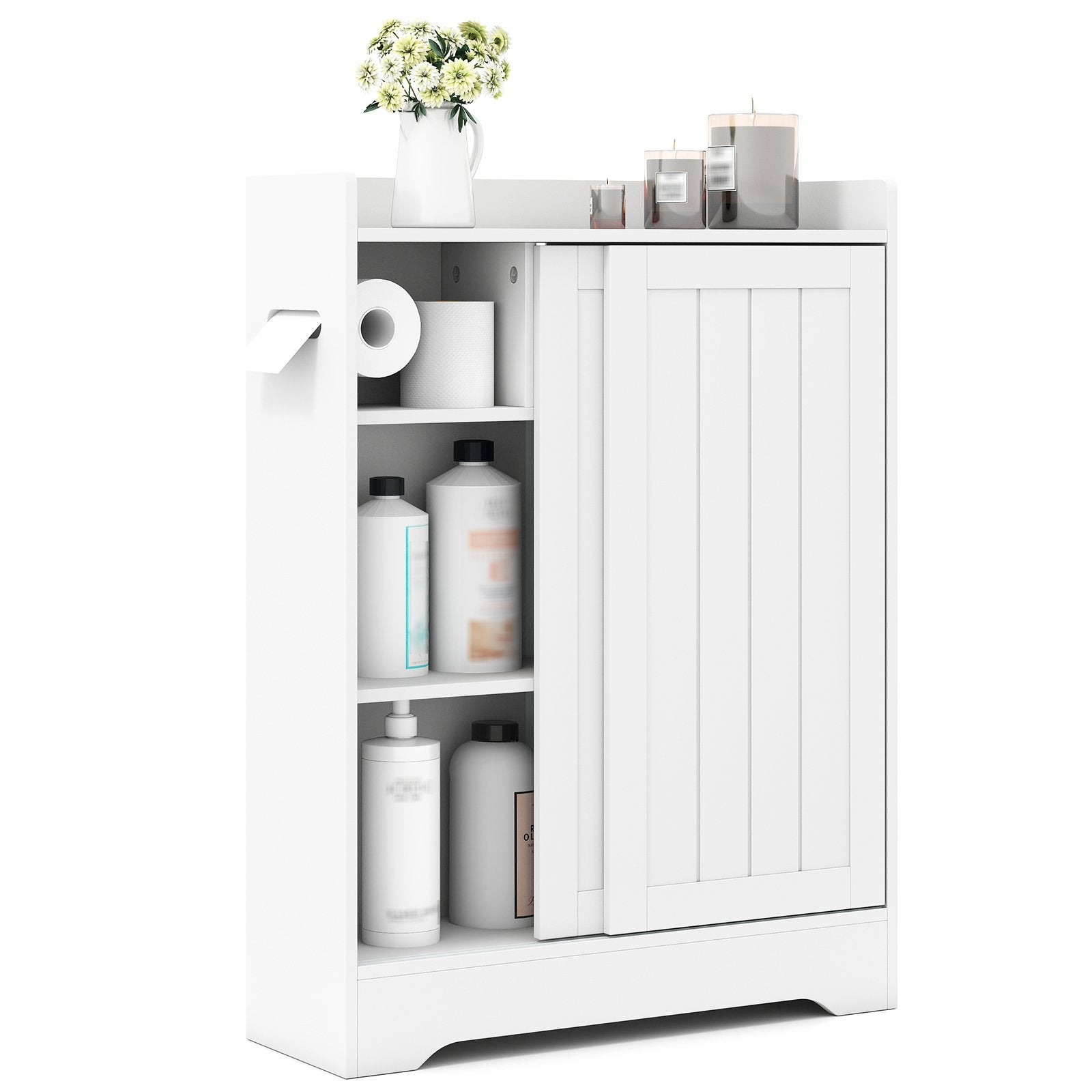 Bathroom Storage Cabinet Slim Floor Cabinet with Toilet Paper Holders, White Floor Cabinets at Gallery Canada