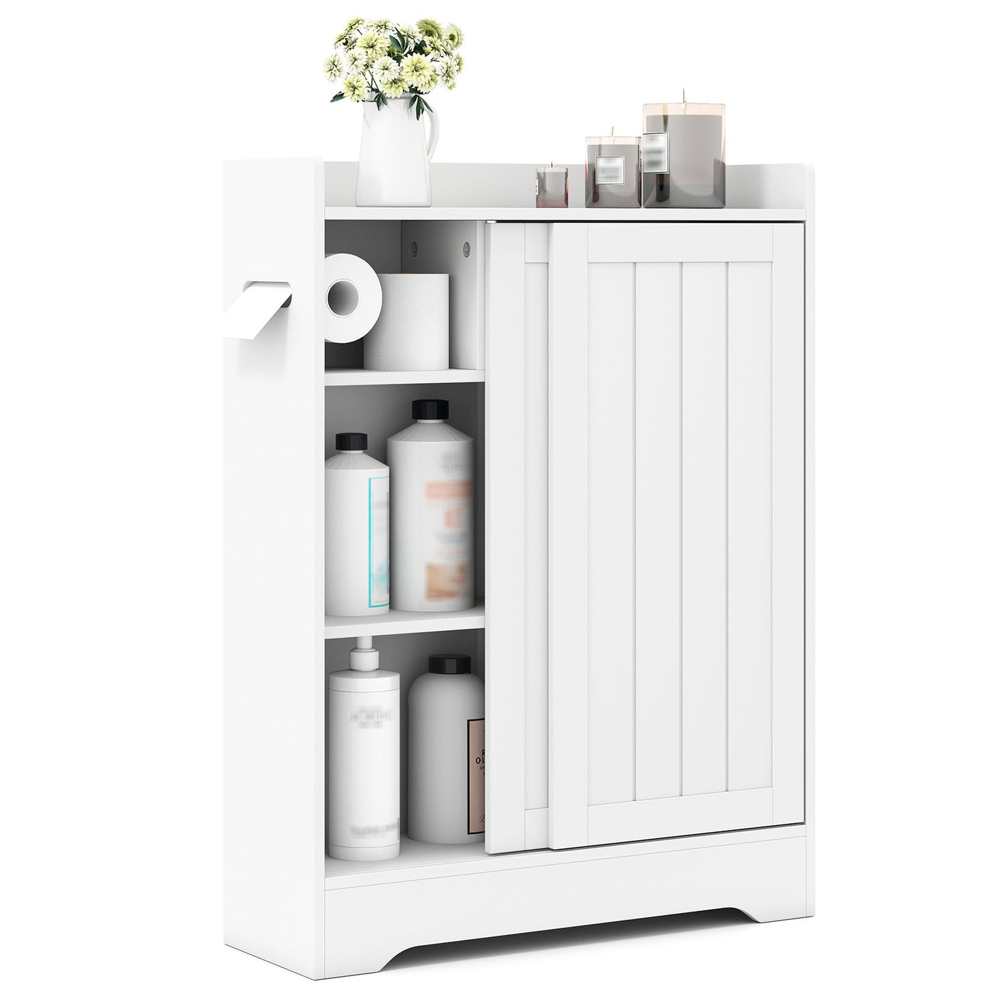 Bathroom Storage Cabinet Slim Floor Cabinet with Toilet Paper Holders, White Floor Cabinets at Gallery Canada