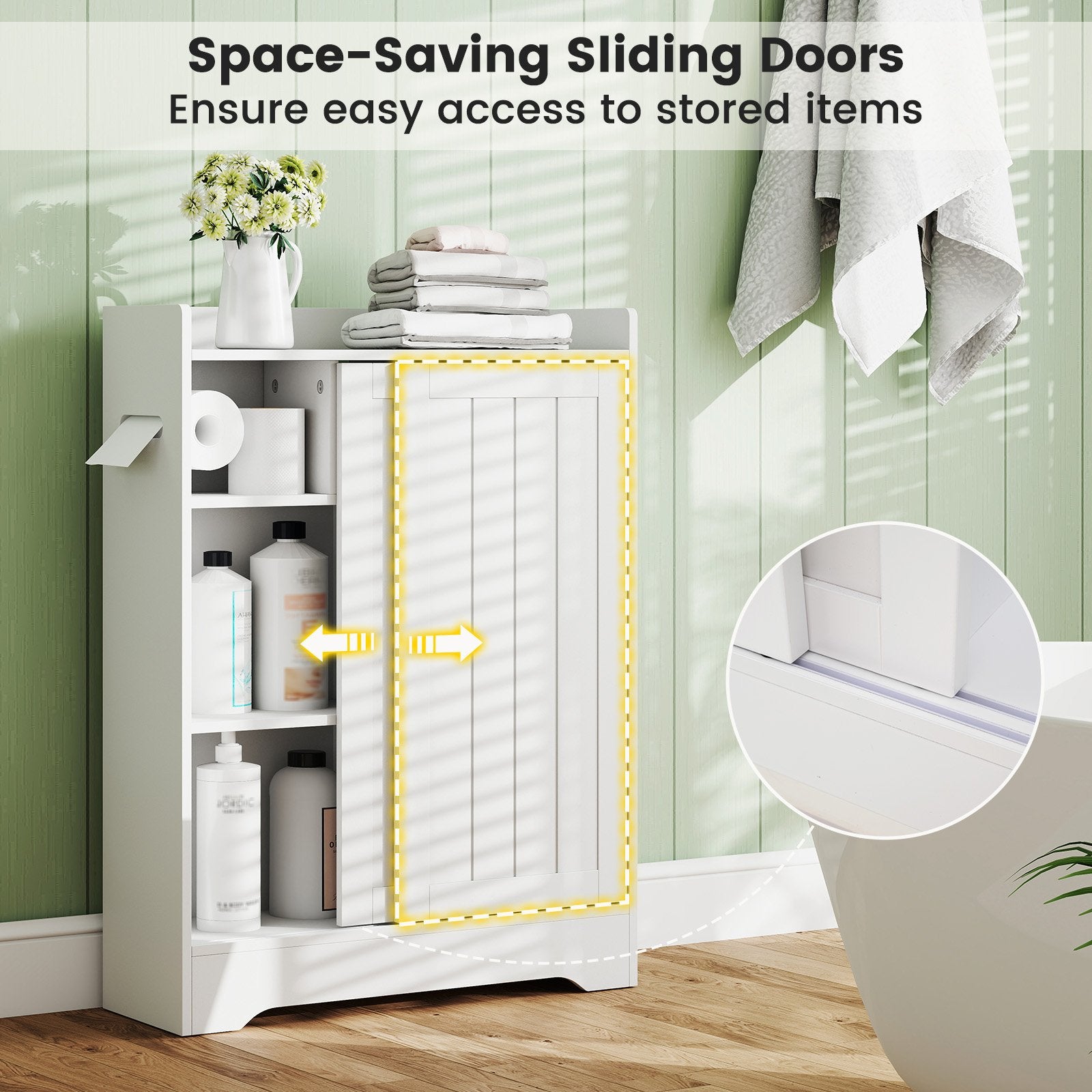 Bathroom Storage Cabinet Slim Floor Cabinet with Toilet Paper Holders, White Floor Cabinets at Gallery Canada
