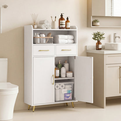 Bathroom Storage Cabinet Freestanding Floor Cabinet with 2 Drawers and 2 Doors, White Floor Cabinets at Gallery Canada