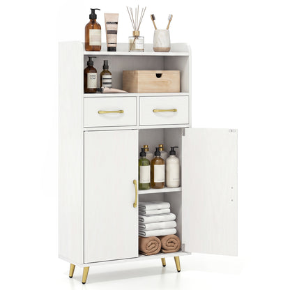 Bathroom Storage Cabinet Freestanding Floor Cabinet with 2 Drawers and 2 Doors, White Floor Cabinets White at Gallery Canada