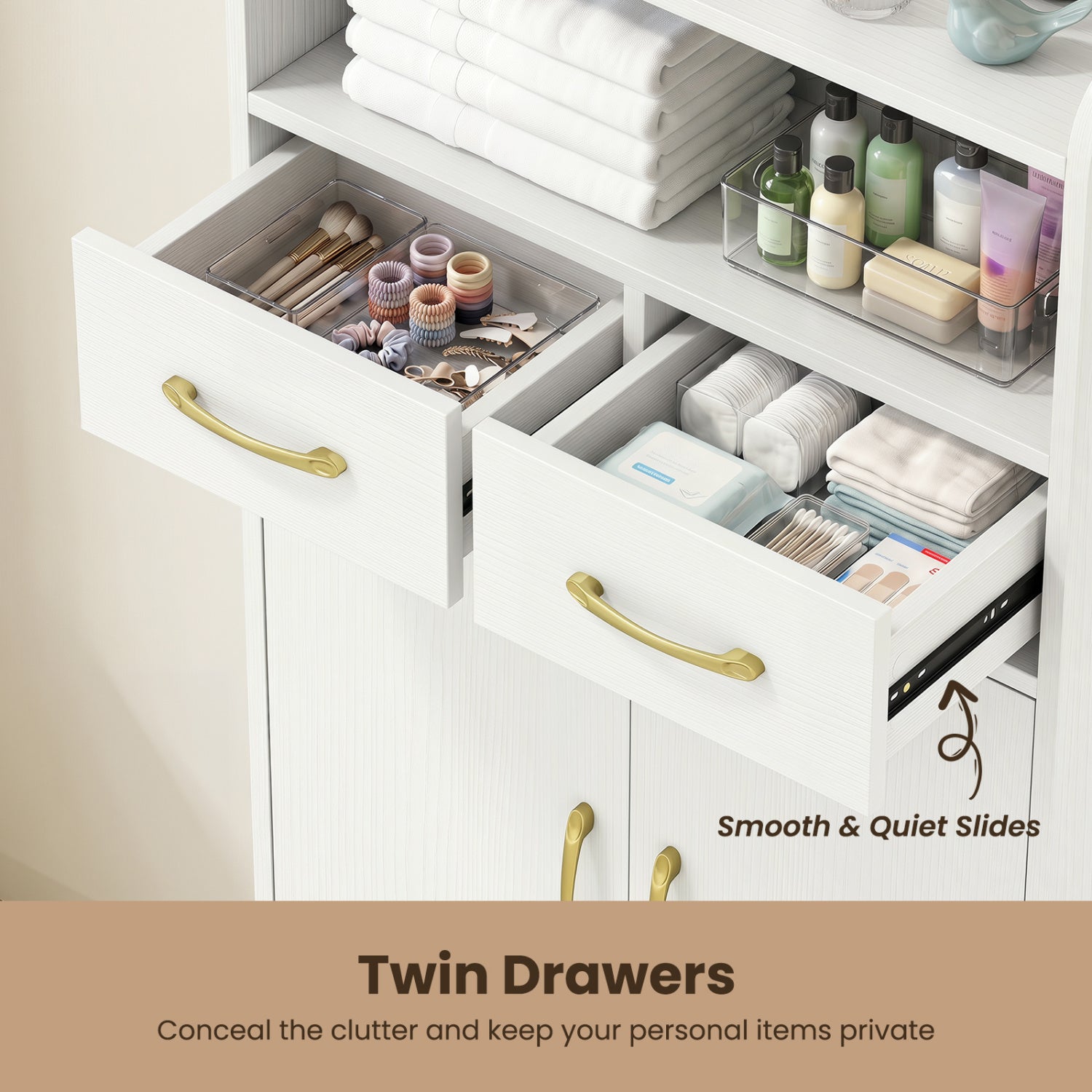 Bathroom Storage Cabinet Freestanding Floor Cabinet with 2 Drawers and 2 Doors, White Floor Cabinets at Gallery Canada