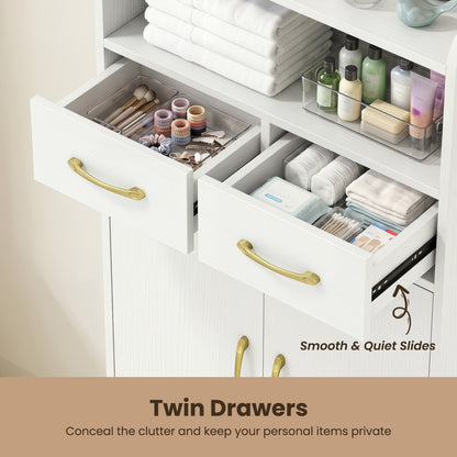 Bathroom Storage Cabinet Freestanding Floor Cabinet with 2 Drawers and 2 Doors, White Floor Cabinets at Gallery Canada