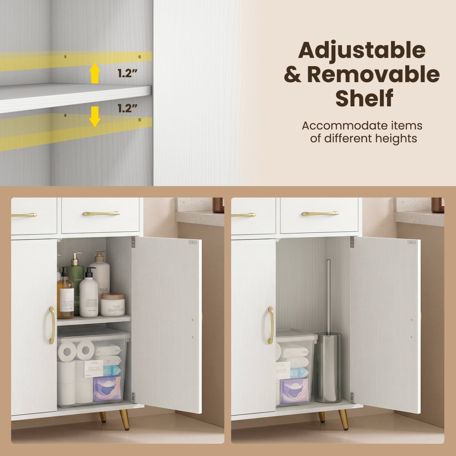 Bathroom Storage Cabinet Freestanding Floor Cabinet with 2 Drawers and 2 Doors, White Floor Cabinets at Gallery Canada