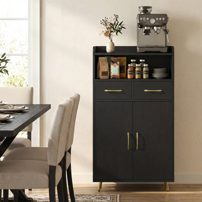 Bathroom Storage Cabinet, 2 Drawers, 2 Doors, Black