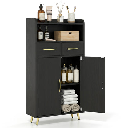 Bathroom Storage Cabinet, 2 Drawers, 2 Doors, Black