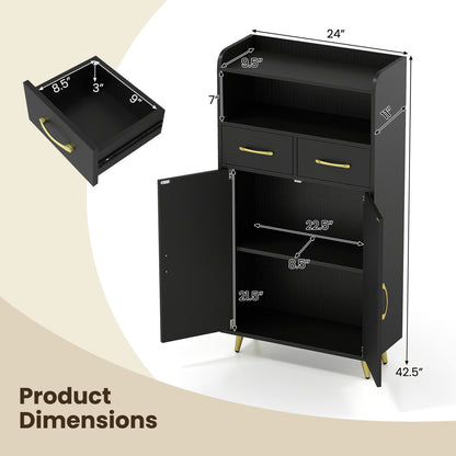 Bathroom Storage Cabinet, 2 Drawers, 2 Doors, Black